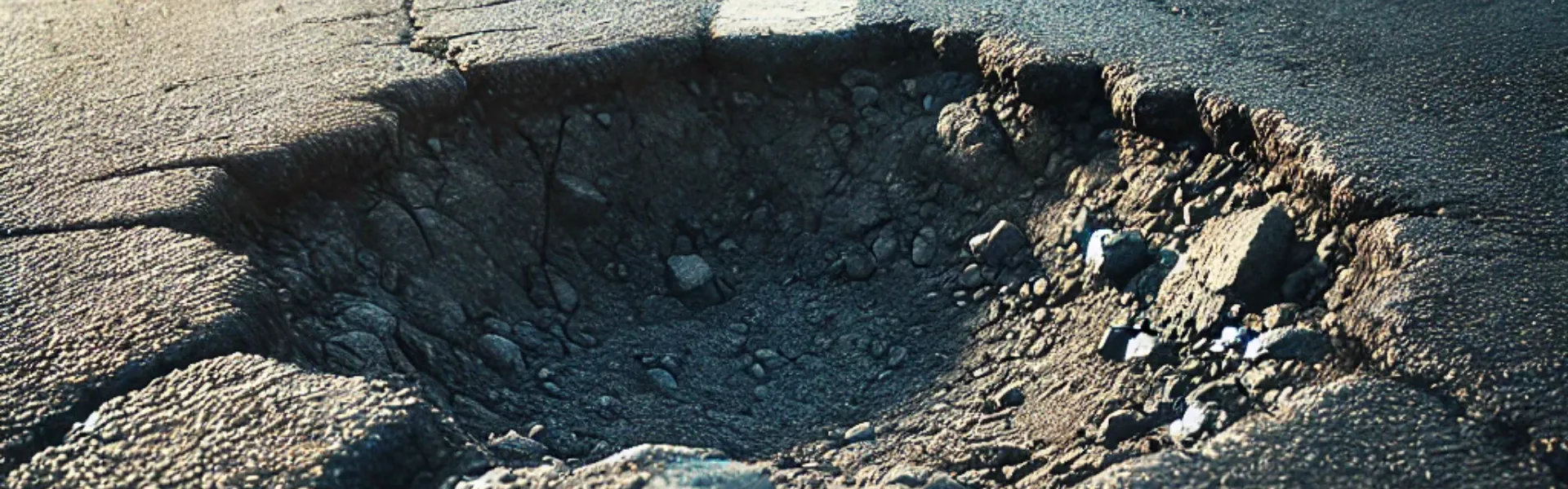 Pothole in a commercial asphalt parking lot before repair