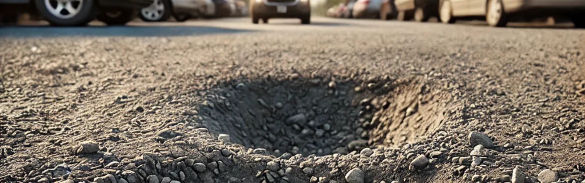 Gravel parking lot pothole before repair